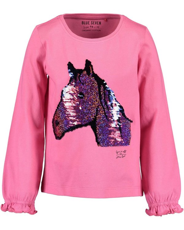 Langarm-Shirt Pferd aus Pailletten LOVE pink BLUE SEVEN