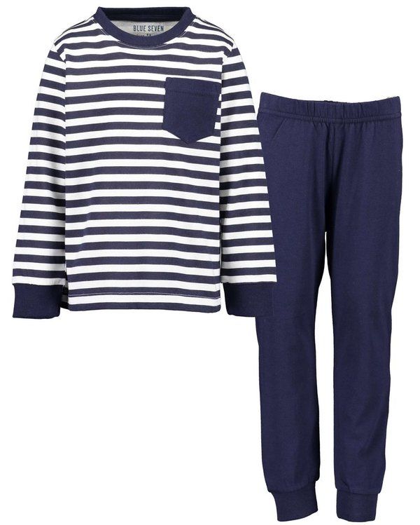 Pyjama Langarm-Shirt und Hose gestreift dunkelblau BLUE SEVEN