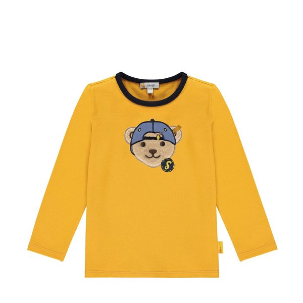 T-Shirt langarm flauschiger Teddybär mit Basecap gelb Steiff