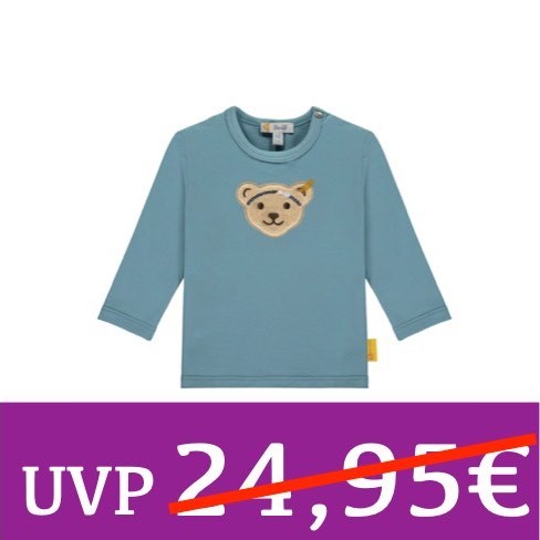 T-Shirt langarm Teddybärmotiv mit Haarband und Blümchen blau Steiff