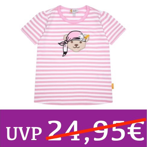 T-Shirt kurzarm Piratenbär gestreift rosa/weiß Steiff Gr. 86