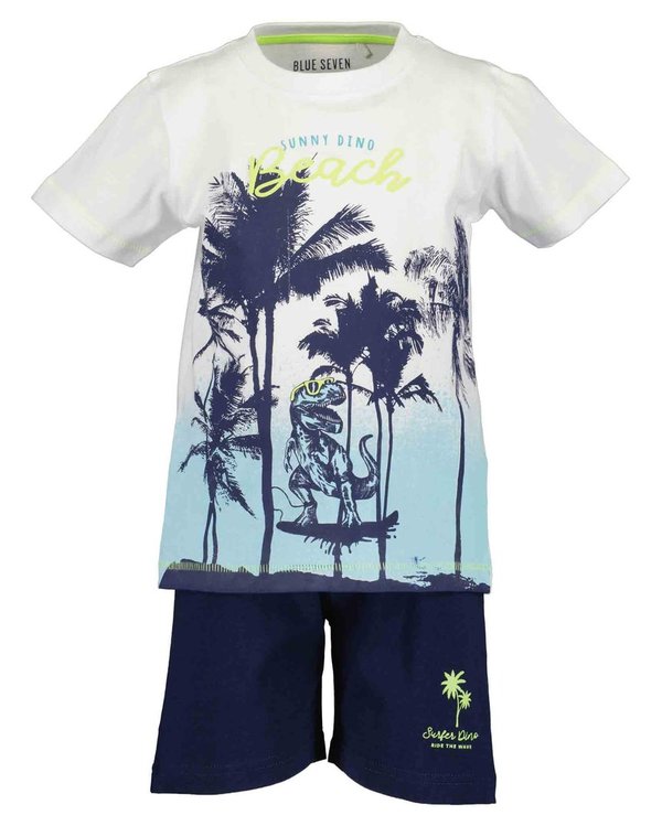2er-Set: T-Shirt und Shorts SUNNY DINO Beach weiß/blau BLUE SEVEN