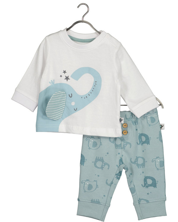 2er-Set Langarmshirt weiß und Hose mit Elefantenprint BLUE SEVEN